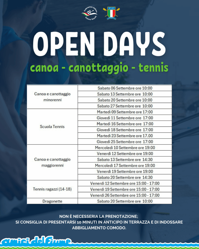 OPEN DAYS CANOA CANOTTAGGIO TENNIS